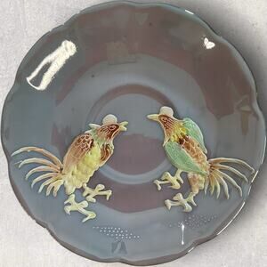 Vintage Shafford Japan Moriage Rooster Saucer Gray Lusterware Gold Trim